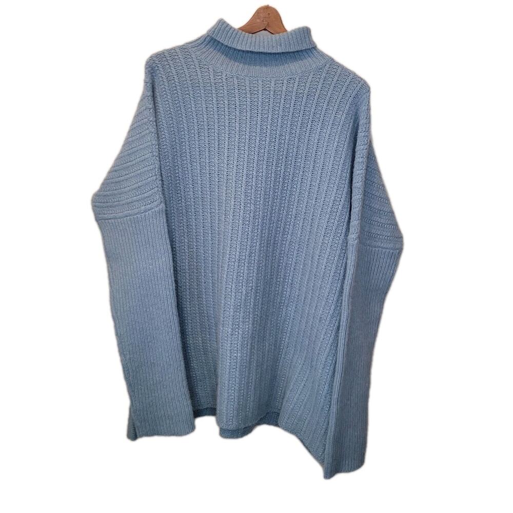 Garnet Hill Lamb Wool Angora Rabbit Hair Blend Turtleneck Chunky Knit Sweater XL